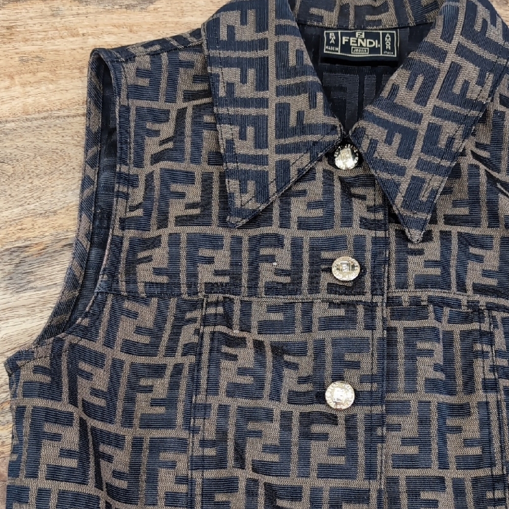 Vintage 2000s Fendi Black and Brown Logo Vest US 2/4 IT 40 Y2K - Picture 3 of 9